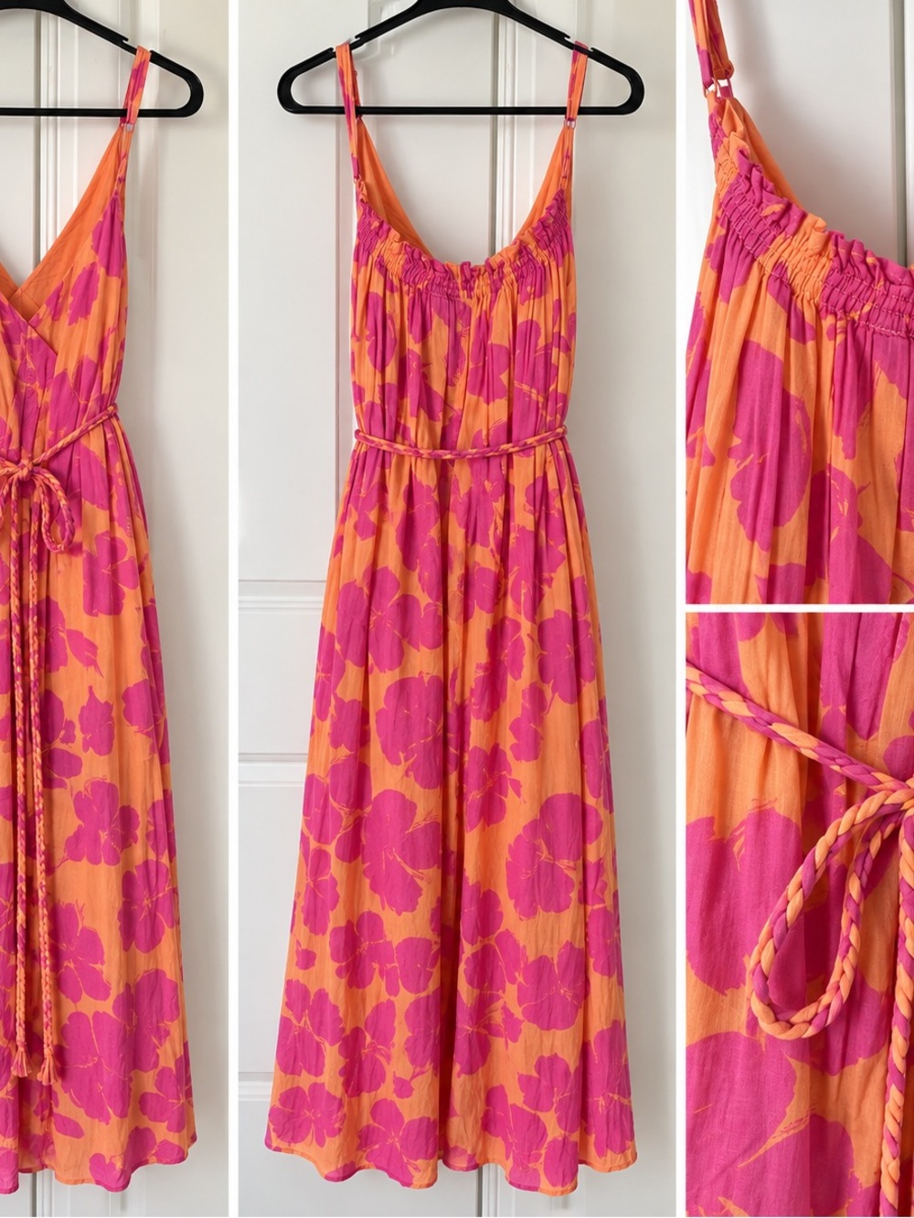 Gap Vibrant Pink & Orange Floral Maxi Dress - Sleeveless Summer Dress